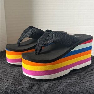 Jeffrey Campbell Wavin Black Rainbow Platform Thong Flip-Flop Sandal - 6